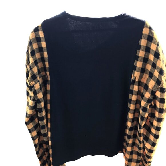 Upcycled Tee, Flannel Sleeves, Size M-L: Oversized Cowgirl Boot Graphic Shirt - Picture 2 of 11